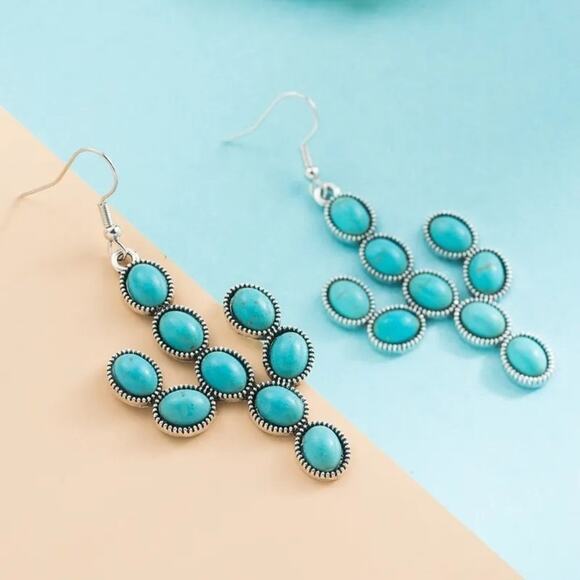 NEW Boho Turquoise Beaded Cactus Drop Earrings French Wire Hook Clay Drop A0138 - Picture 3 of 15